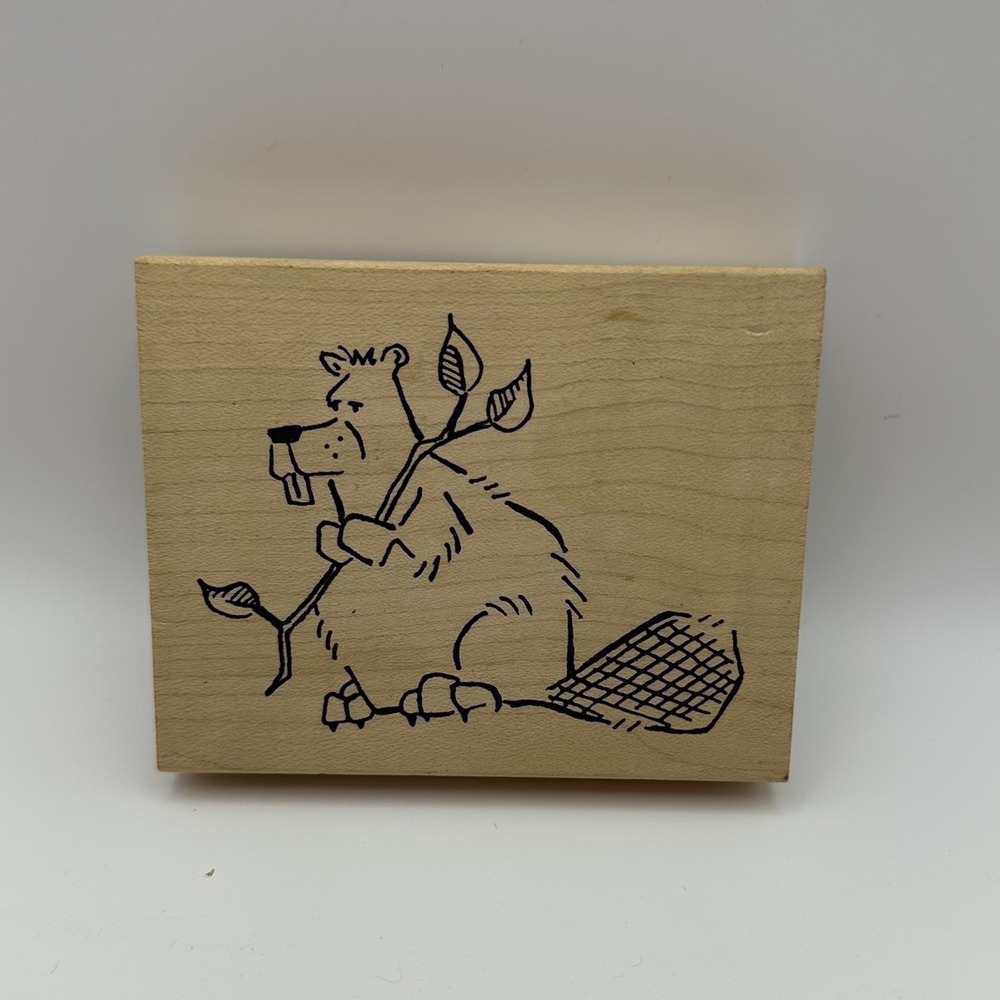 Judith Heather O55HK Beaver Sketched Critter Wood Mount Rubber Stamp Vintage New